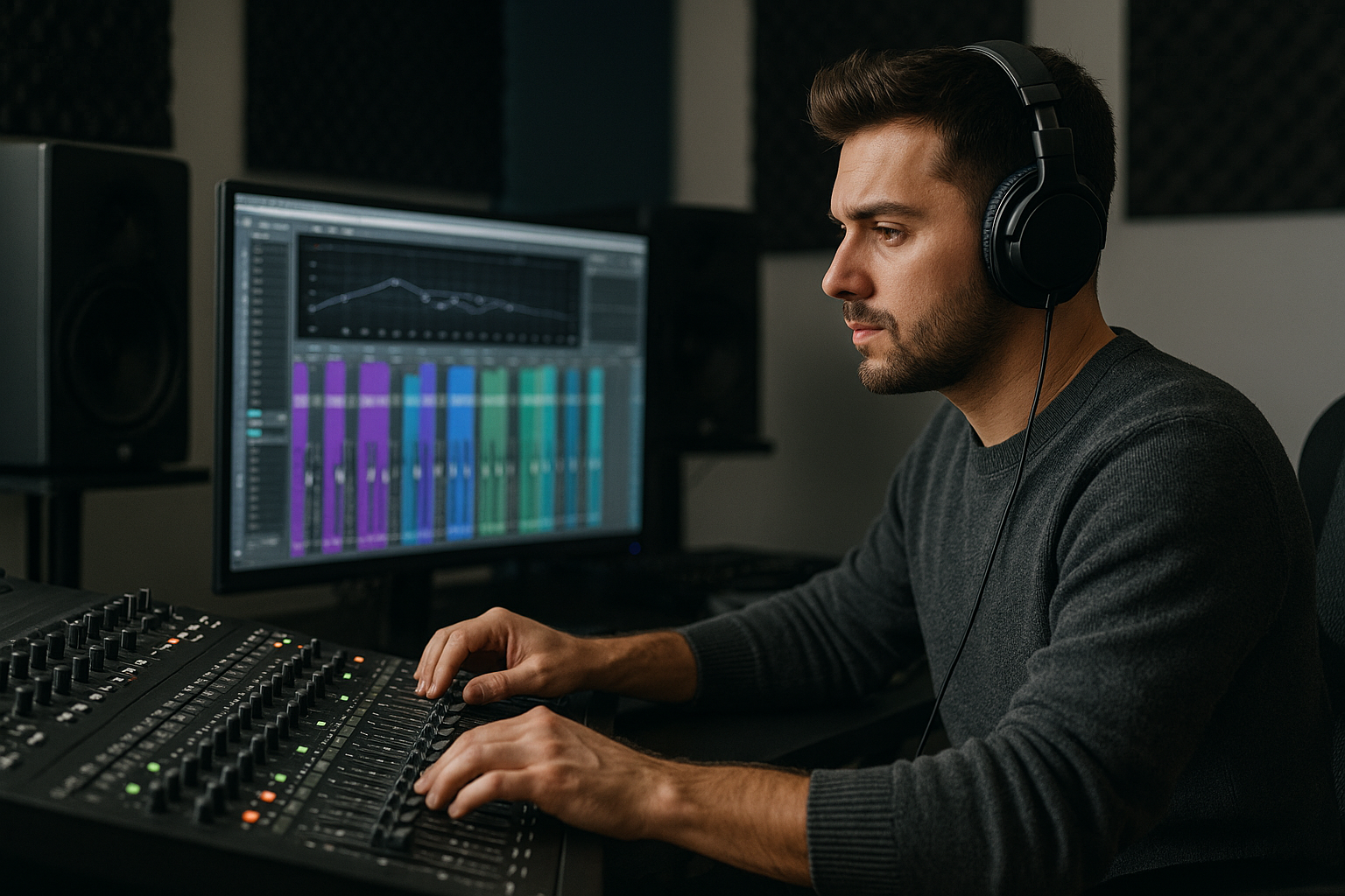 Fone de ouvido em estúdio